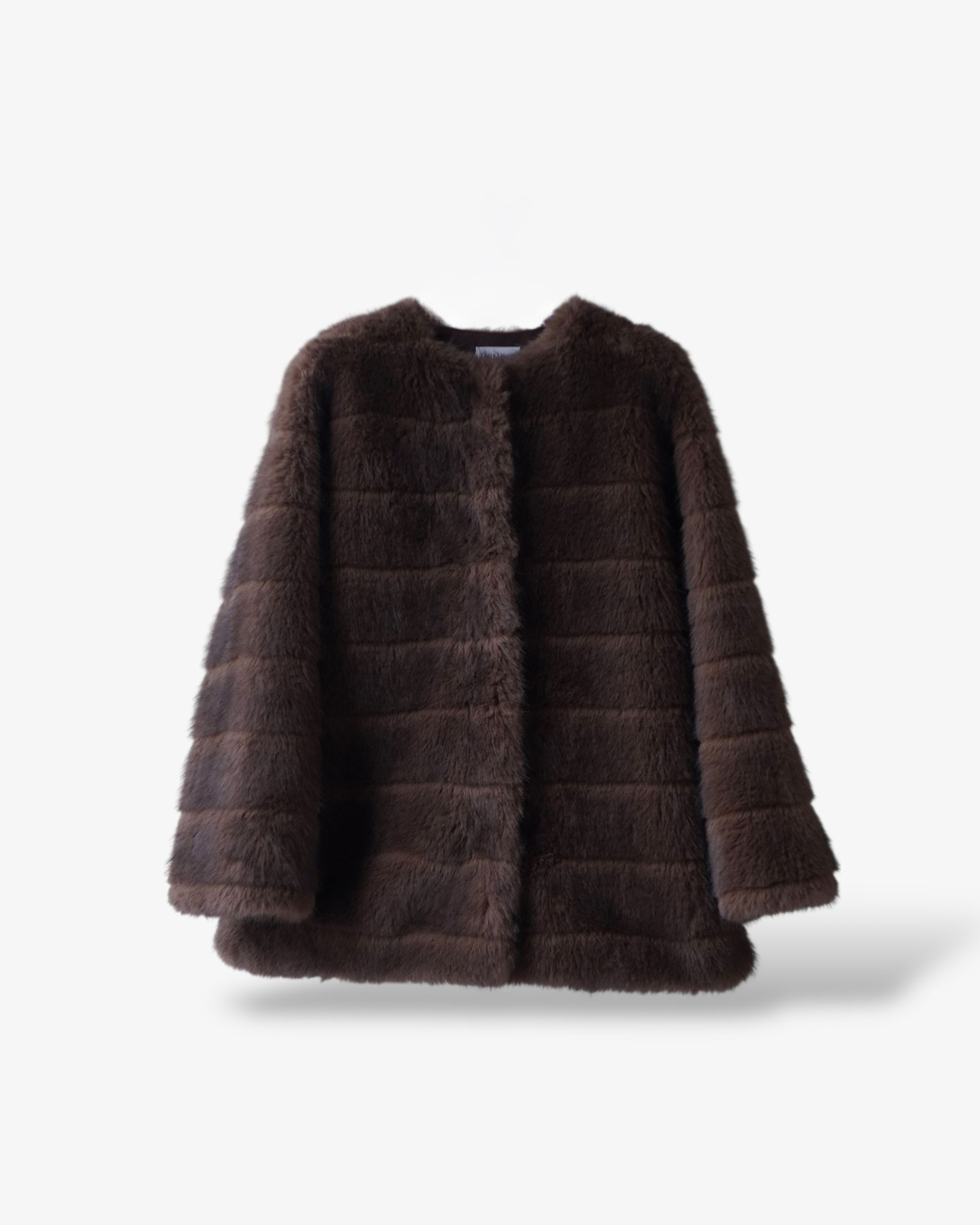 THINK FUR - Border Fur Coat (ブラウン) / ボーダーファーコート