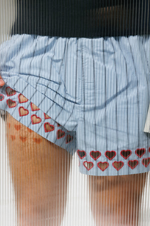 Two Steps Hearts Lace Shorts - Ice Blue Stripes – sombras