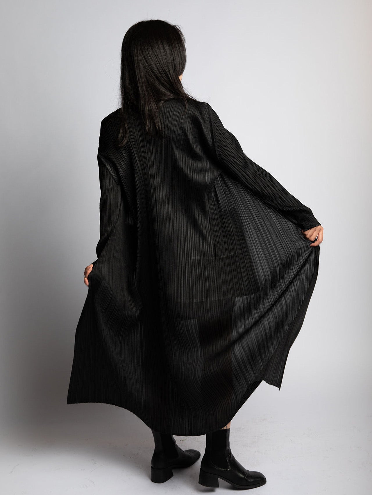 Pleats Please Issey Miyake Black Basics Long Sleeve Coat