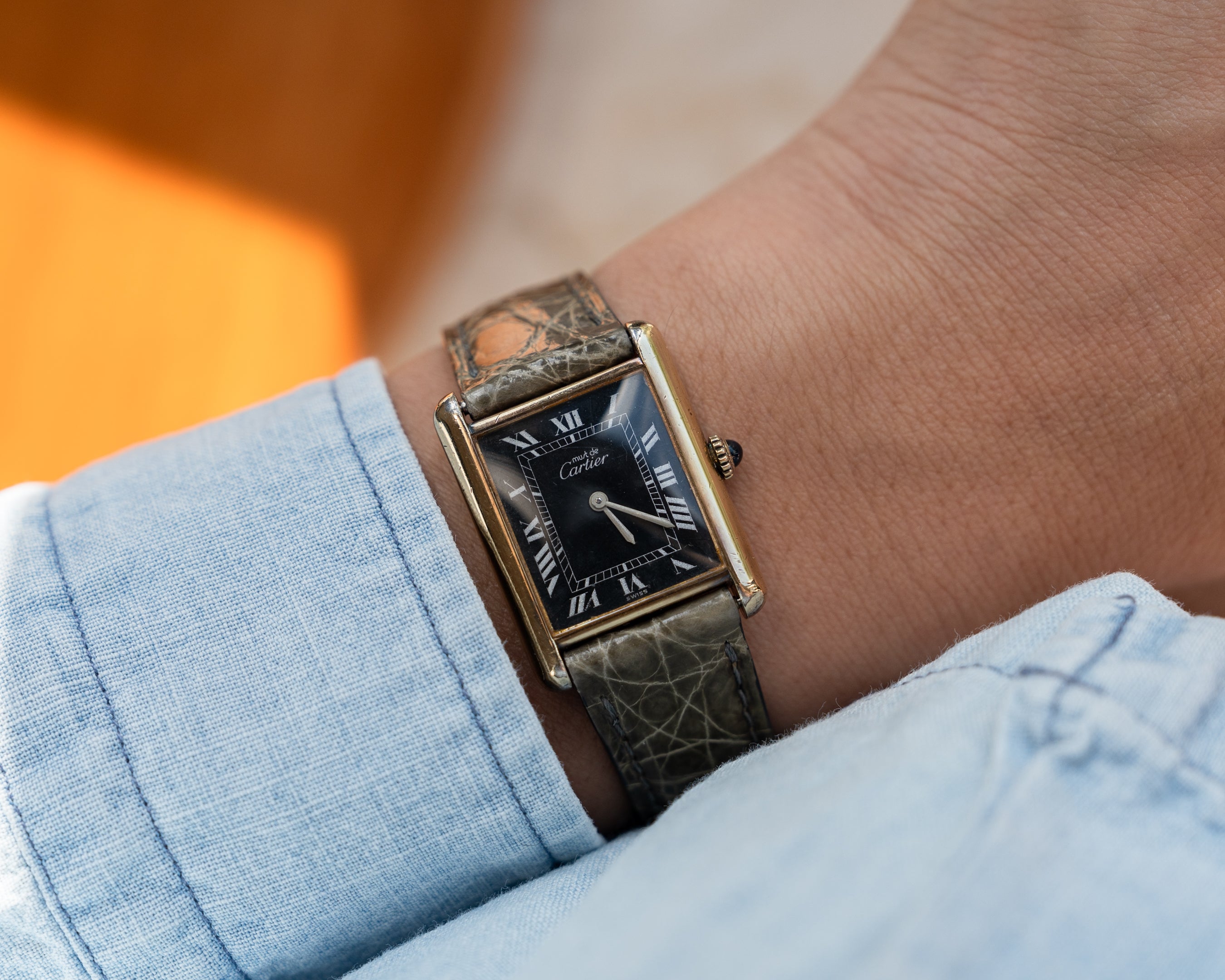 カルティエ マストタンク ブラック ダイヤル LM - 手巻きムーブメント