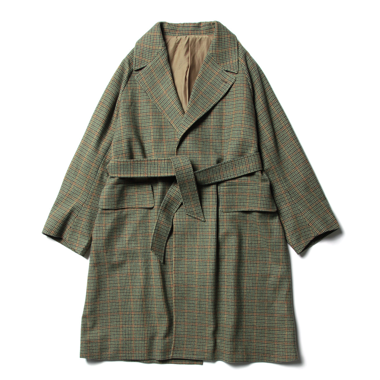 URU / ウル | WOOL CHECK BELTED COAT - Green | 通販 - 正規取扱店