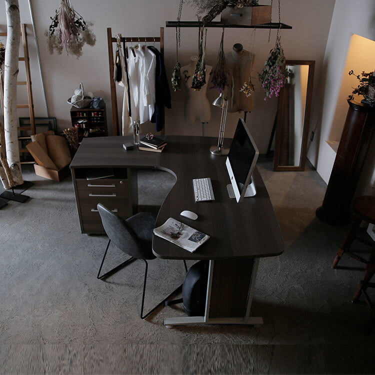 L字デスク(オーク/ブラウン)引き出し収納の鍵付きタイプ | 【公式