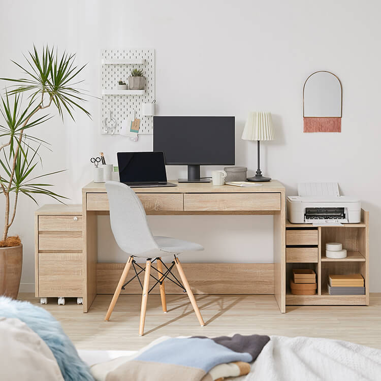 木製パソコンデスク(幅120cm) 3点セット ワゴン・収納ラック付き