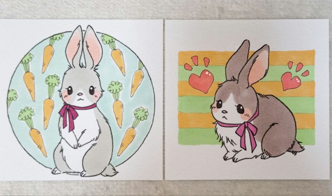 手描きイラスト2点セット 原画 うさぎさん オリジナルイラスト - メルカリ
