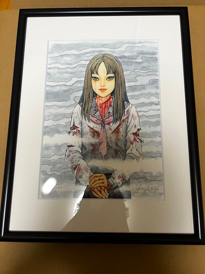 伊藤潤二　額付き複製原画　富江　100枚限定　正規品　直筆サイン入り 伊藤潤二 額付き複製原画 富江 100枚限定 正規品 直筆サイン入り
