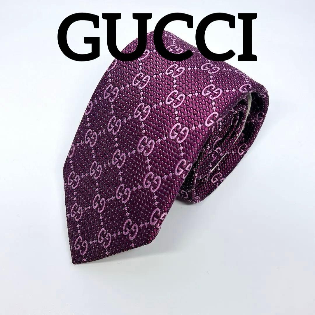GUCCI ネクタイ GGロゴ 蜂モチーフ パープル シルク100% 絹 - メルカリ