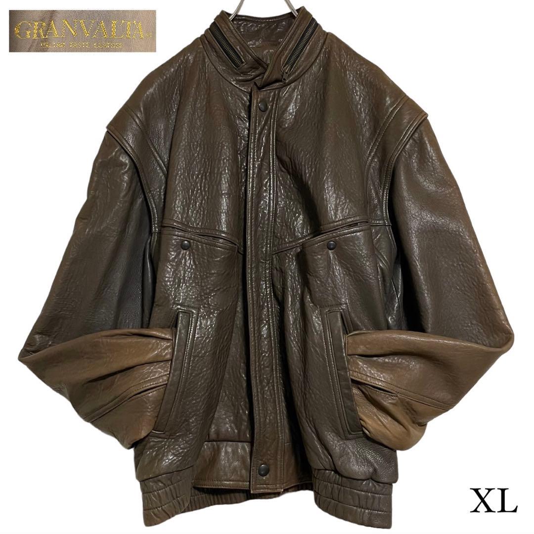 大きいサイズ【GRANVALTA】羊革 本革 ラムレザージャケット ブラウンXL