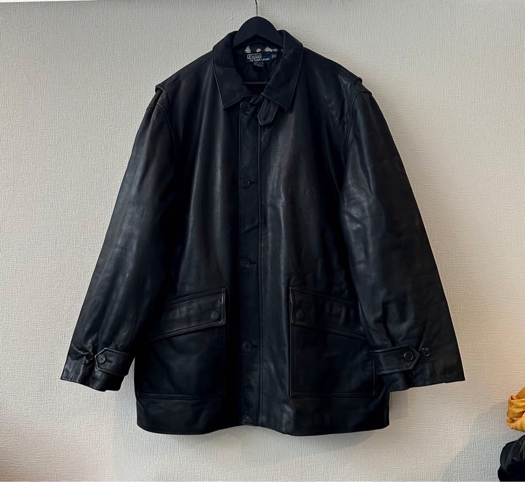 超スペシャル 90s ラルフローレン レザー カーコート XL ブラック