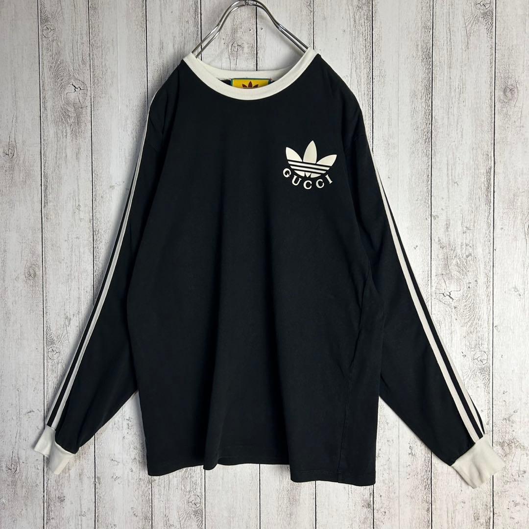 6088【人気コラボ】グッチ×アディダス‪☆袖ライン入りロンT 長袖カットソー
