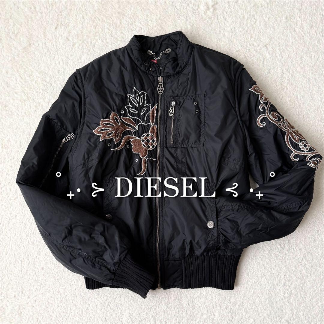 DIESEL レディース 刺繍花デザイン ブルゾン ナイロンジャケット M