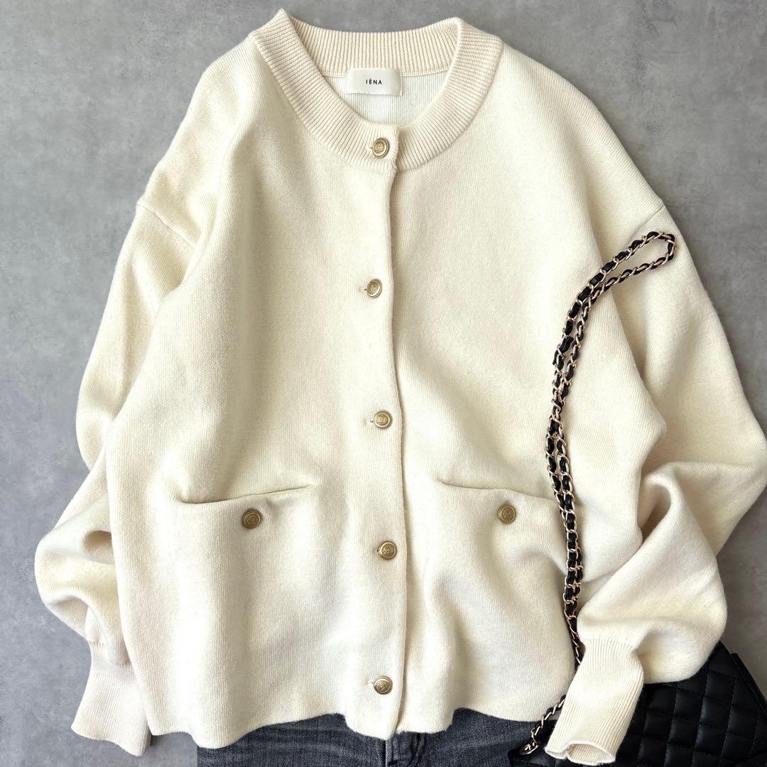 IENA イエナ ニットカーディガン 金ボタン 白 アイボリー クルーネック