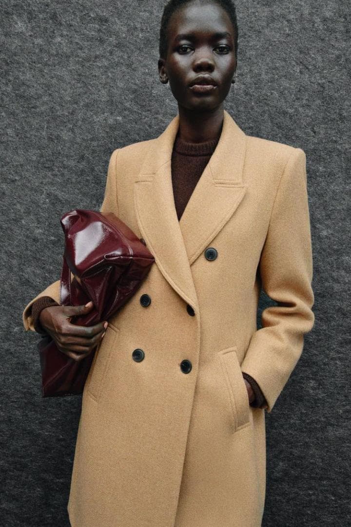 ZARA ウールブレンド ダブルブレスト コート S - メルカリ