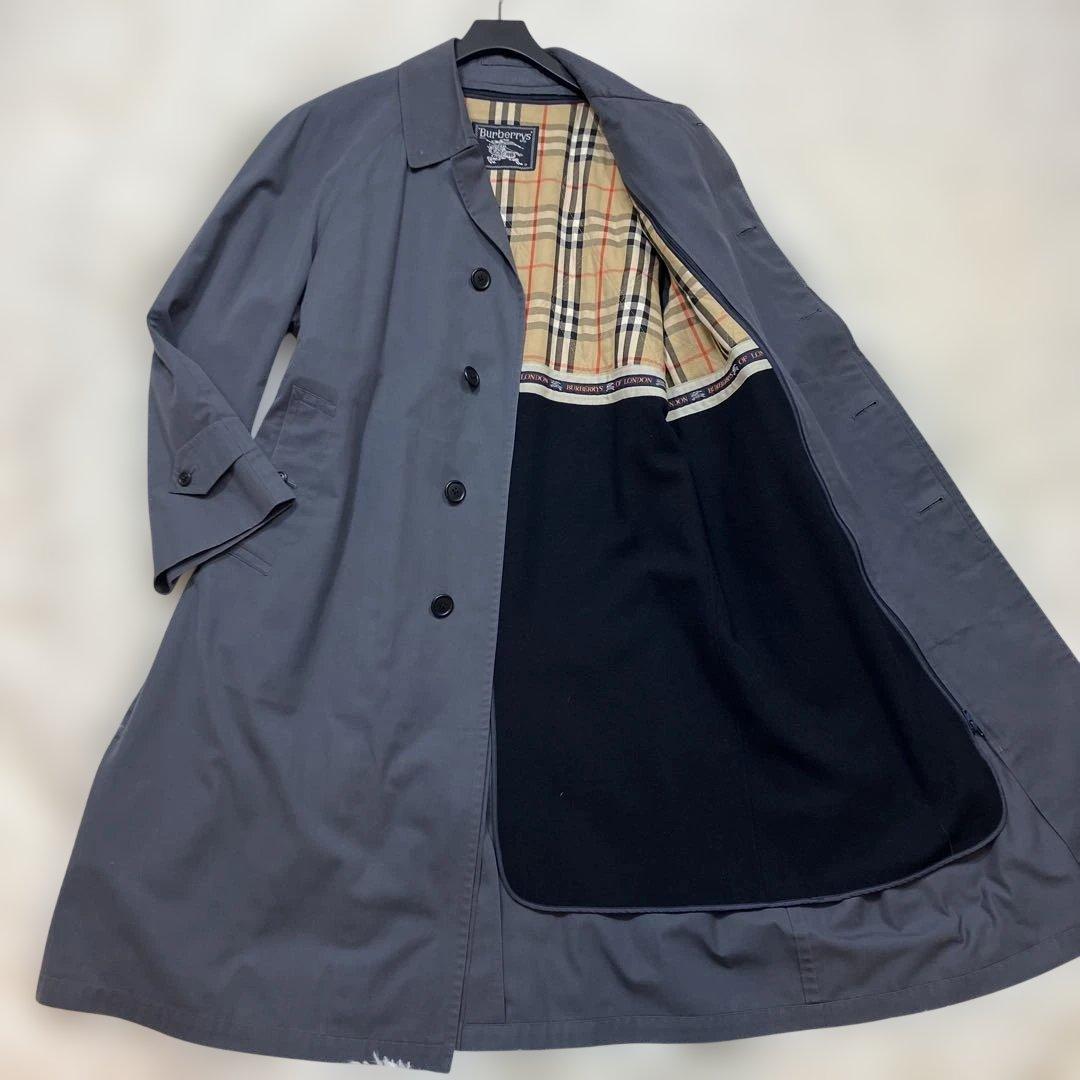 極美品 バーバリー ステンカラーコートマキシ丈ライナー付 ノバチェック グレーM 9026b070069-1.jpg