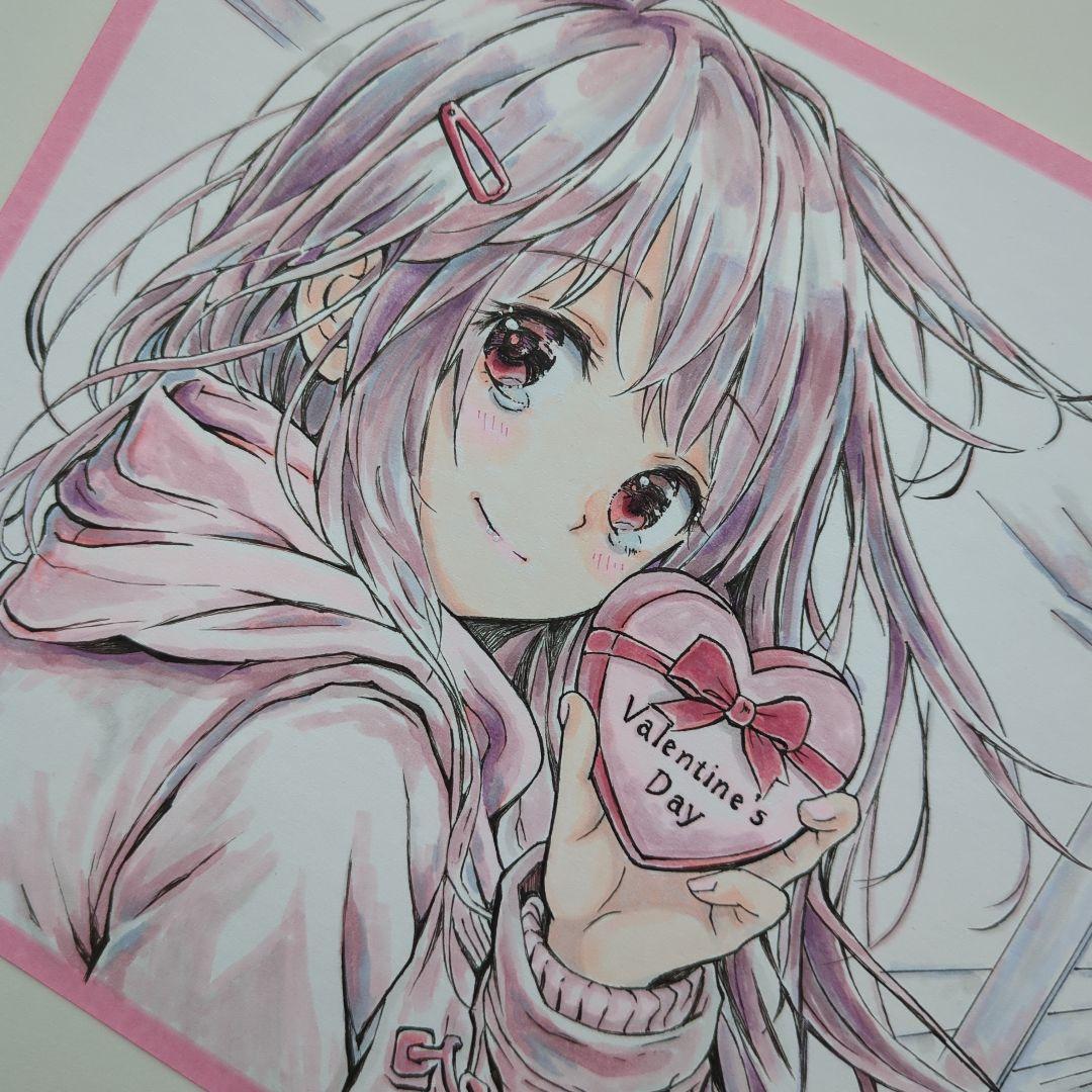 オリジナル 手描きイラスト アナログイラスト 原画 A5 バレンタイン