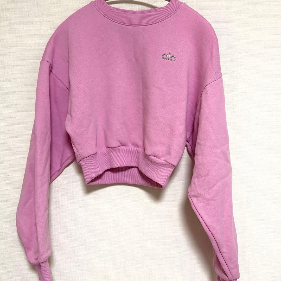 美品】alo クロップド スウェット ピンク XXS ヨガウェア トレーナー