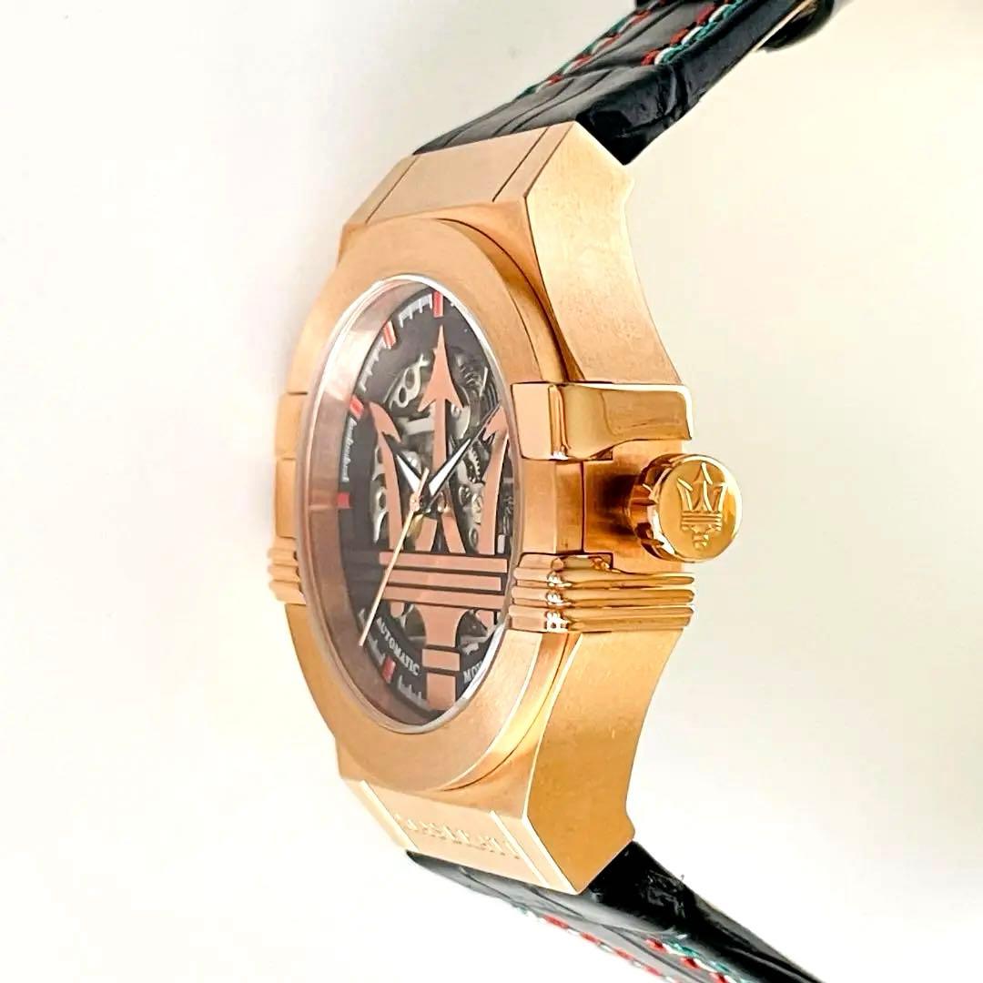 メンズ 高級腕時計 マセラティ 自動巻き アナログ スケルトン ブラック