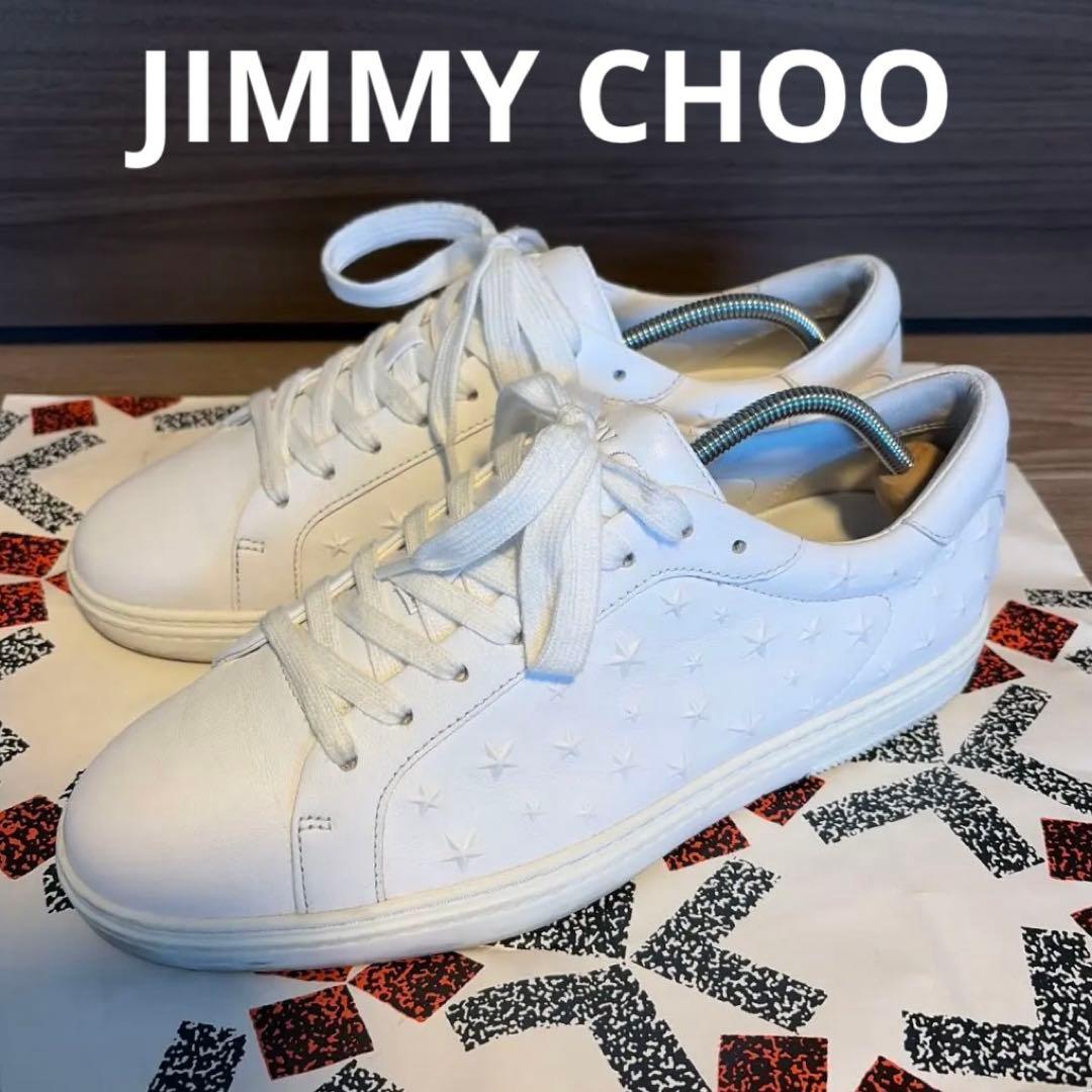 JIMMY CHOO ホワイト レザー スニーカー　40サイズ 中古・古着通販】JIMMY CHOO (ジミーチュウ) スタースタッズ付