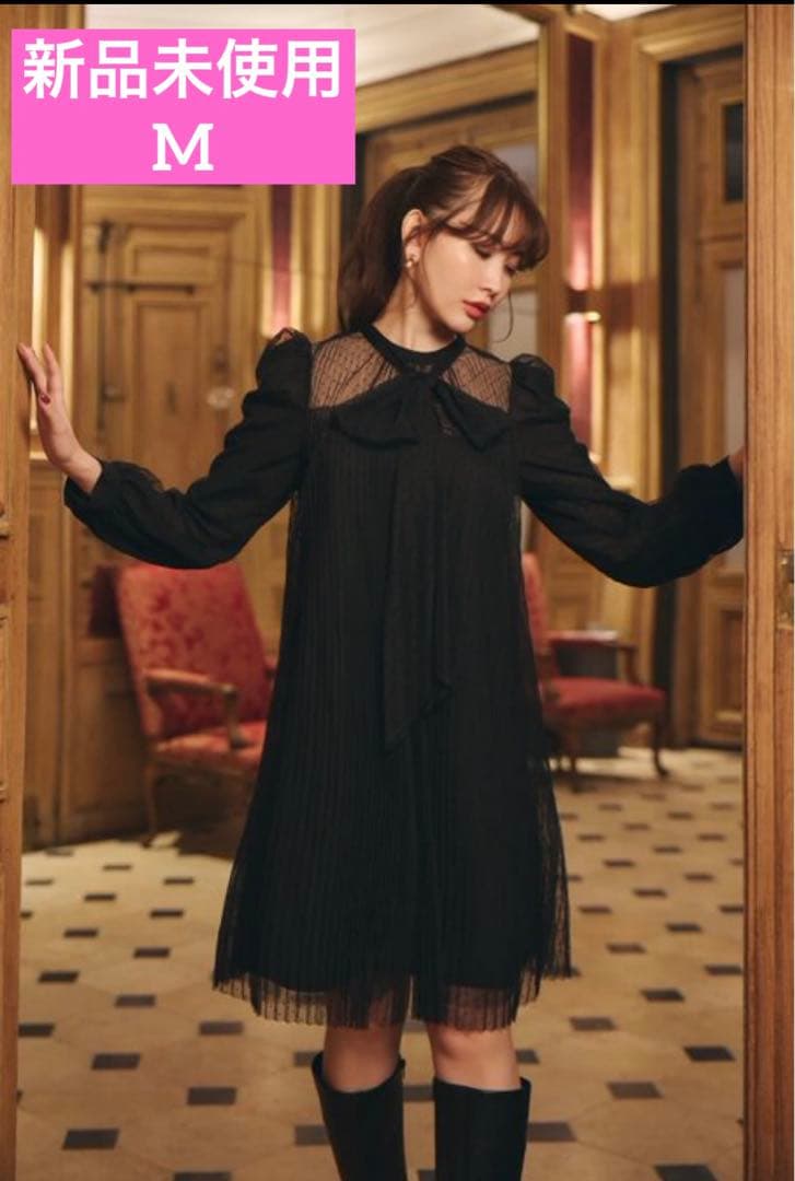 ワンピース French Pleated Lace Dress M Chiara White Lace Panel Pleated Midi Dress