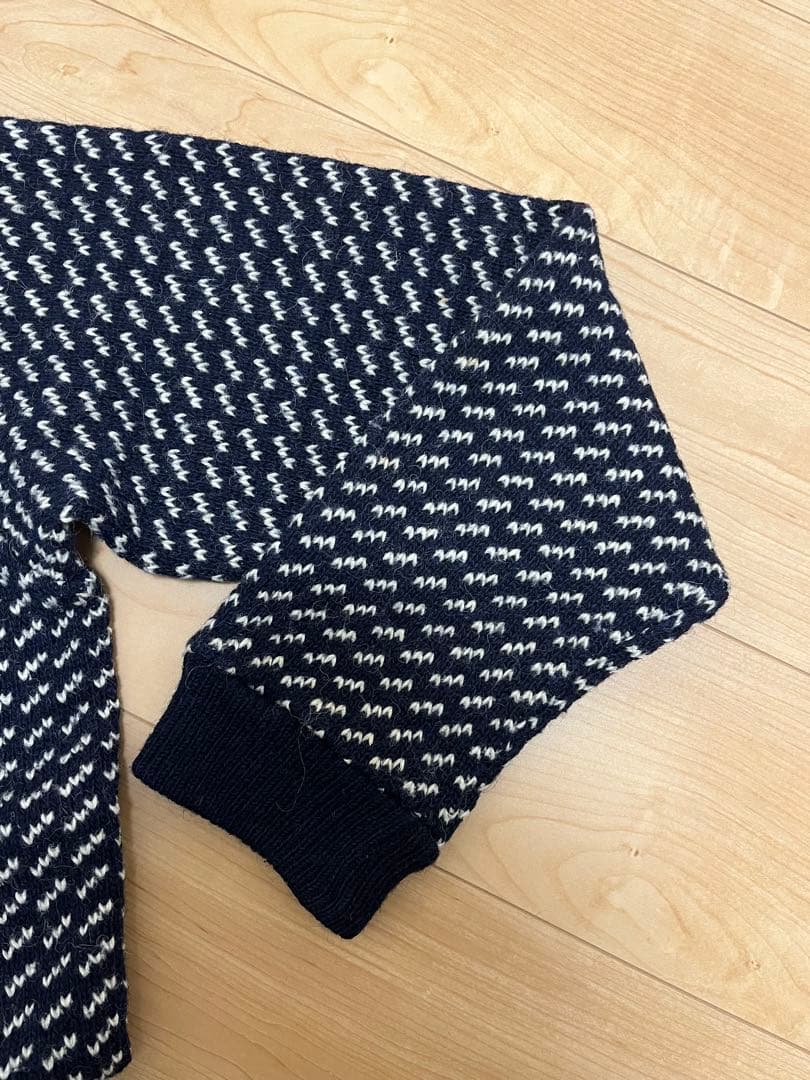 80s L.L.Bean ネイビー バーズアイ　カーディガン　ノルウェー製　L