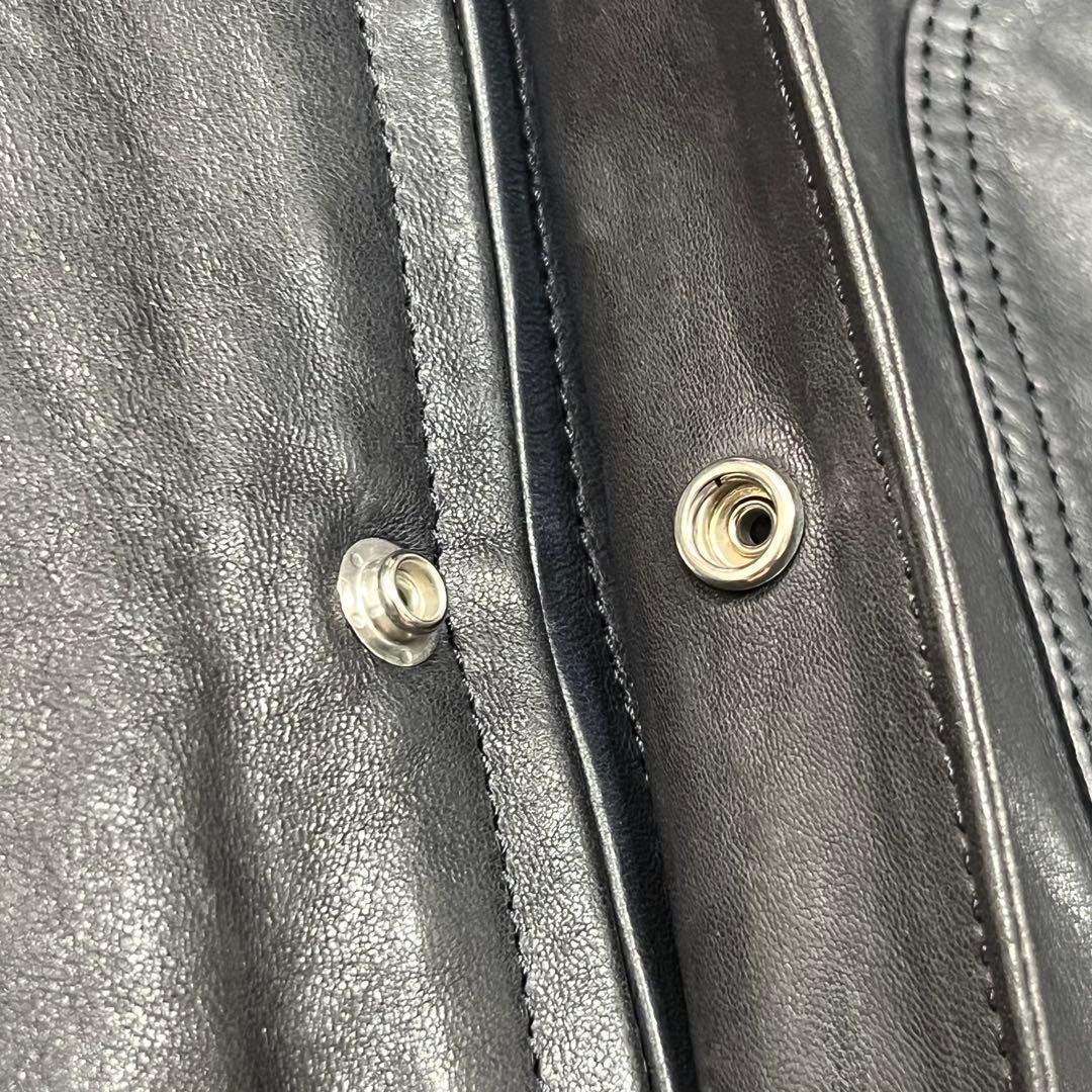 美品『ドゥロワー』ノーカラーレザージャケット 羊革 クロップド袖 ジップアップ