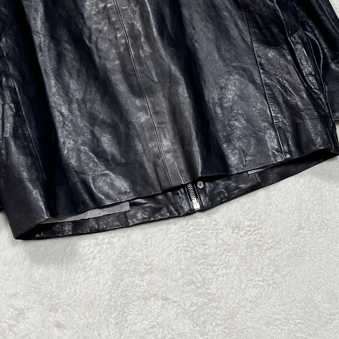 美品『ドゥロワー』ノーカラーレザージャケット 羊革 クロップド袖 ジップアップ