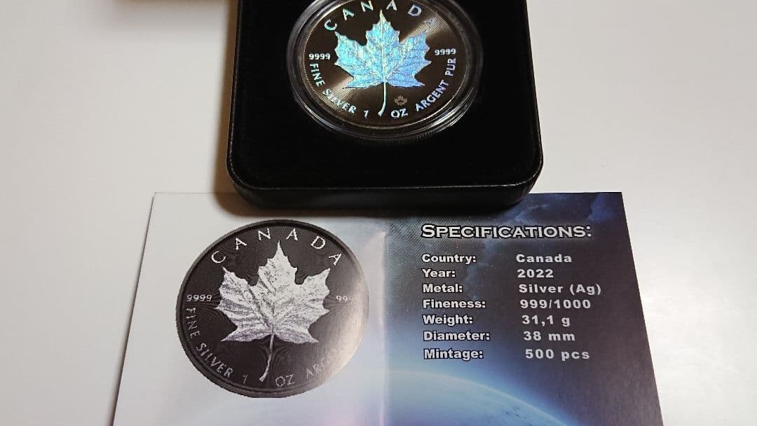 浩*一様 メイプルリーフ・ホログラムコイン (シルバープルーフ) 500枚