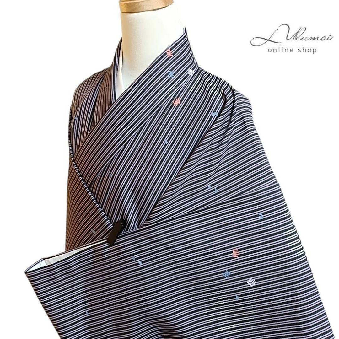 LULU71 着物 小紋 袷 洗える着物 源氏香 縞 黒 紫 トールサイズ - メルカリ