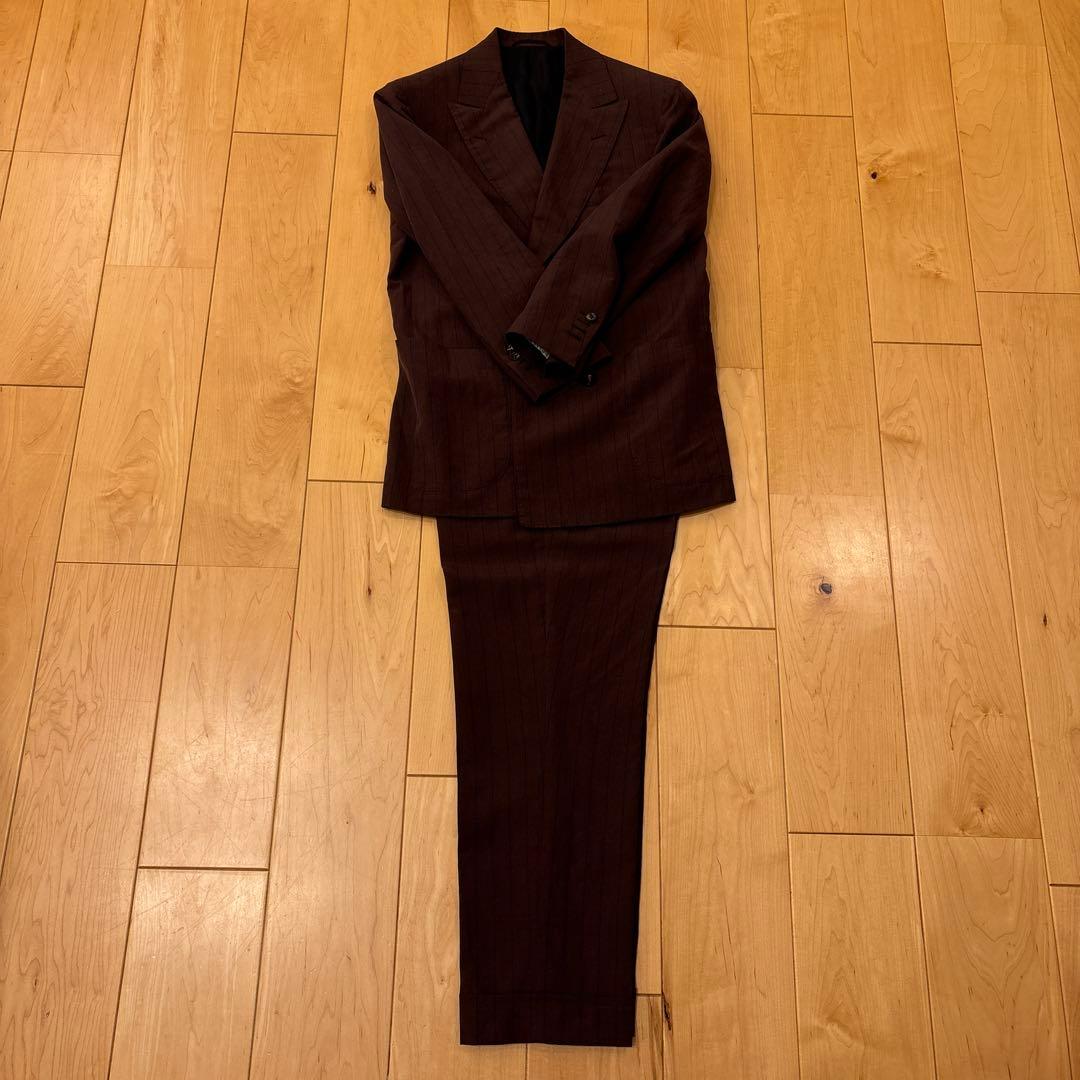 【定価250000円】サルトリオ 本切羽 ボルドーストライプ青 ダブルスーツ46 定価250000円】サルトリオ 本切羽 ボルドーストライプ青 ダブルスーツ