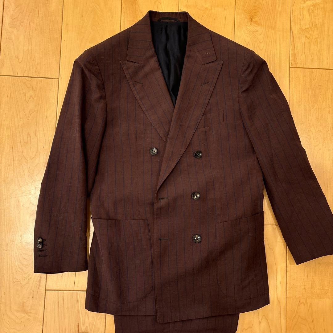 定価250000円】サルトリオ 本切羽 ボルドーストライプ青 ダブルスーツ
