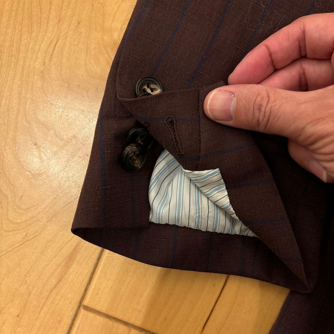 定価250000円】サルトリオ 本切羽 ボルドーストライプ青 ダブルスーツ