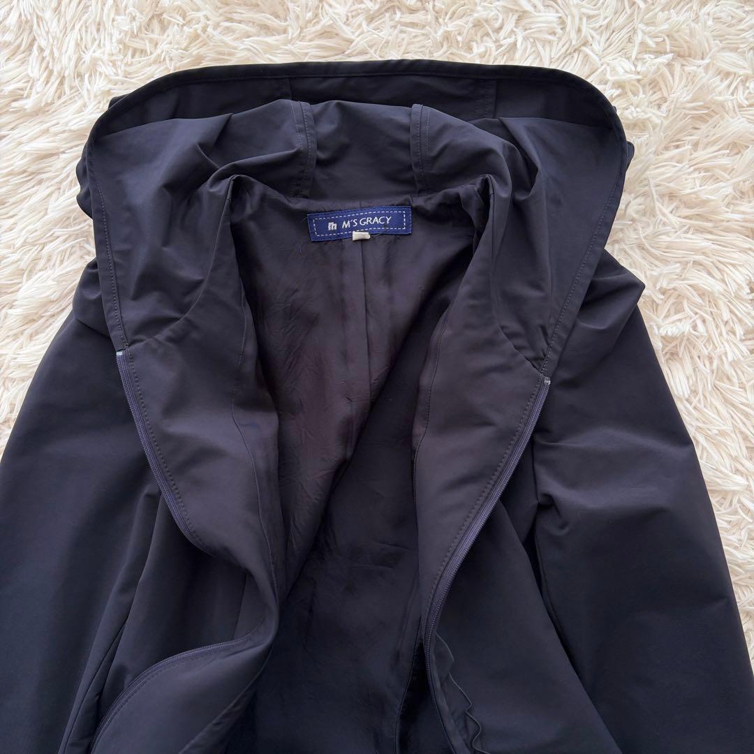 訳アリ格安✨】M'S GRACYスプリングコート フリル フード ナイロン 紺