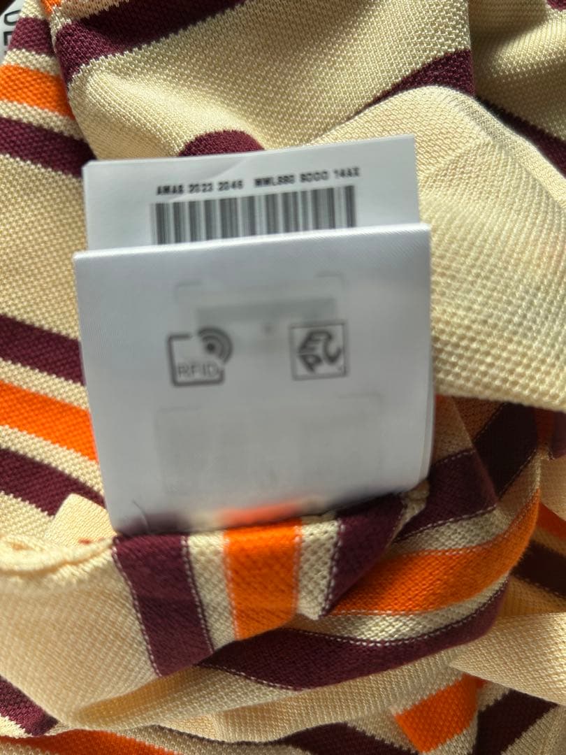 Miu Miu コットンシルク ストライプ 半袖ポロシャツ ブランドロゴ付き