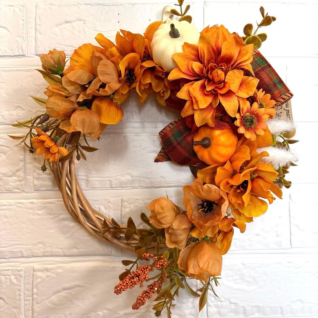 No.169 ハロウィンリース 秋色リース 玄関リース フラワーリース