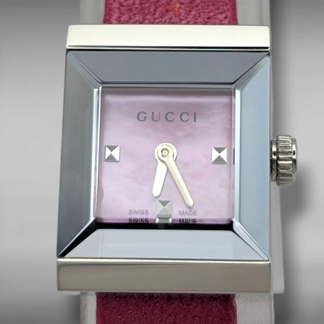 稼働・新品電池】グッチ 128.5 シェル MOP スクエア ピンク - メルカリ