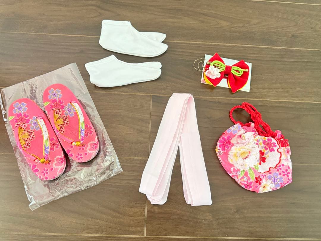 七五三 着物セット フルセット 白 ピンク 花柄 女の子 3歳 7点セット