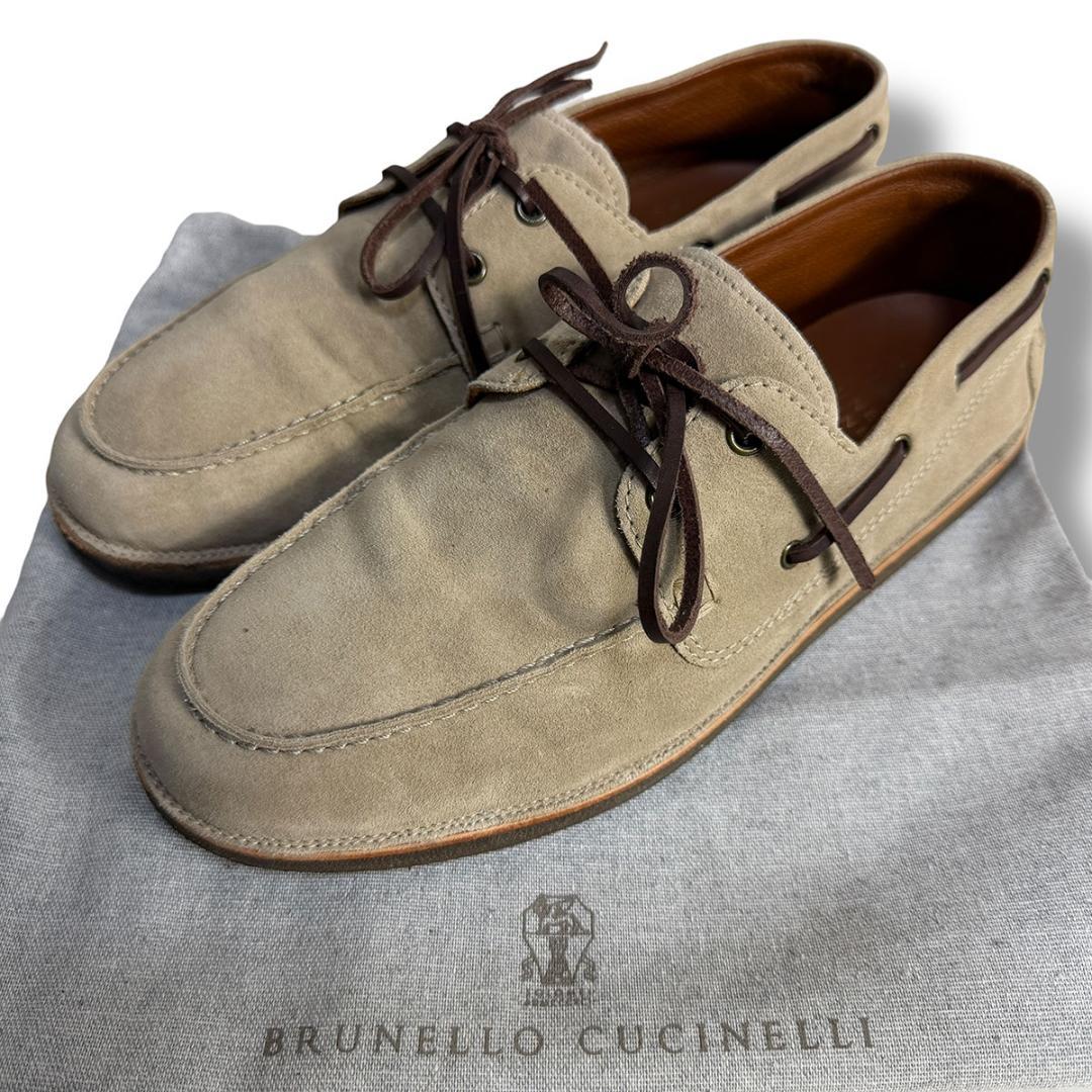 J6204美品 ブルネロクチネリ スエードモカシンデッキシューズ ベージュ