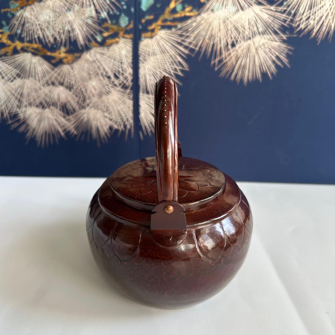 銅製 洗瓶 水次 茶道具 古道具 ビンテージ 彫刻模様