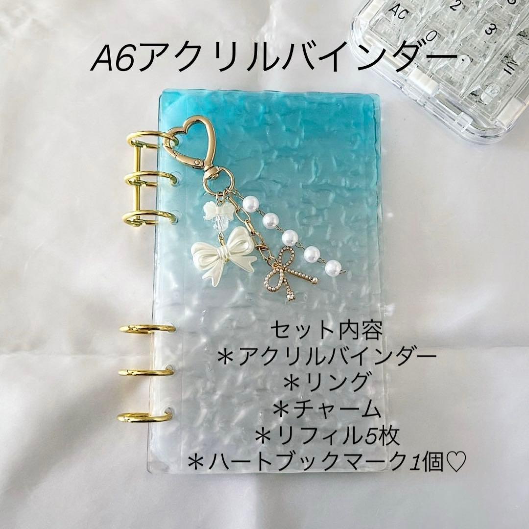 アクリルバインダー♡水流模様A6韓国バインダー貯金 savingリボンPerl