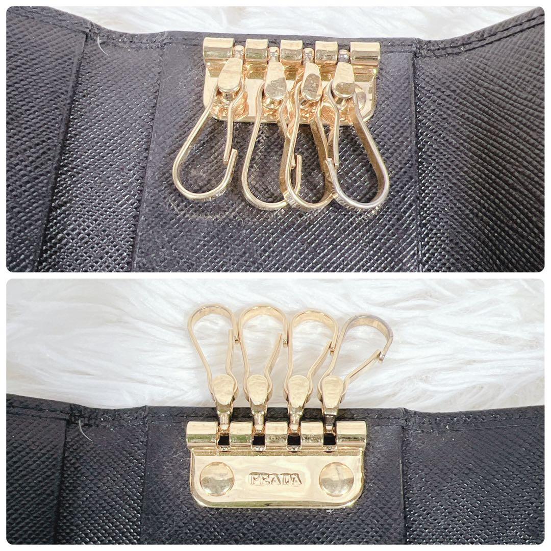 PRADA プラダ キーケース サフィアーノレザー キーリング 4連　ブラック