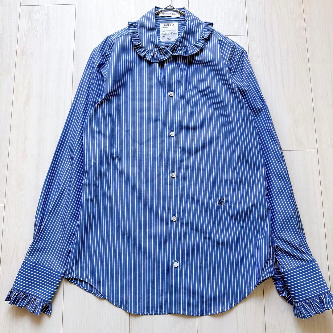 完売品✨マディソンブルー フリルカラー ラウンドカラー ストライプ M