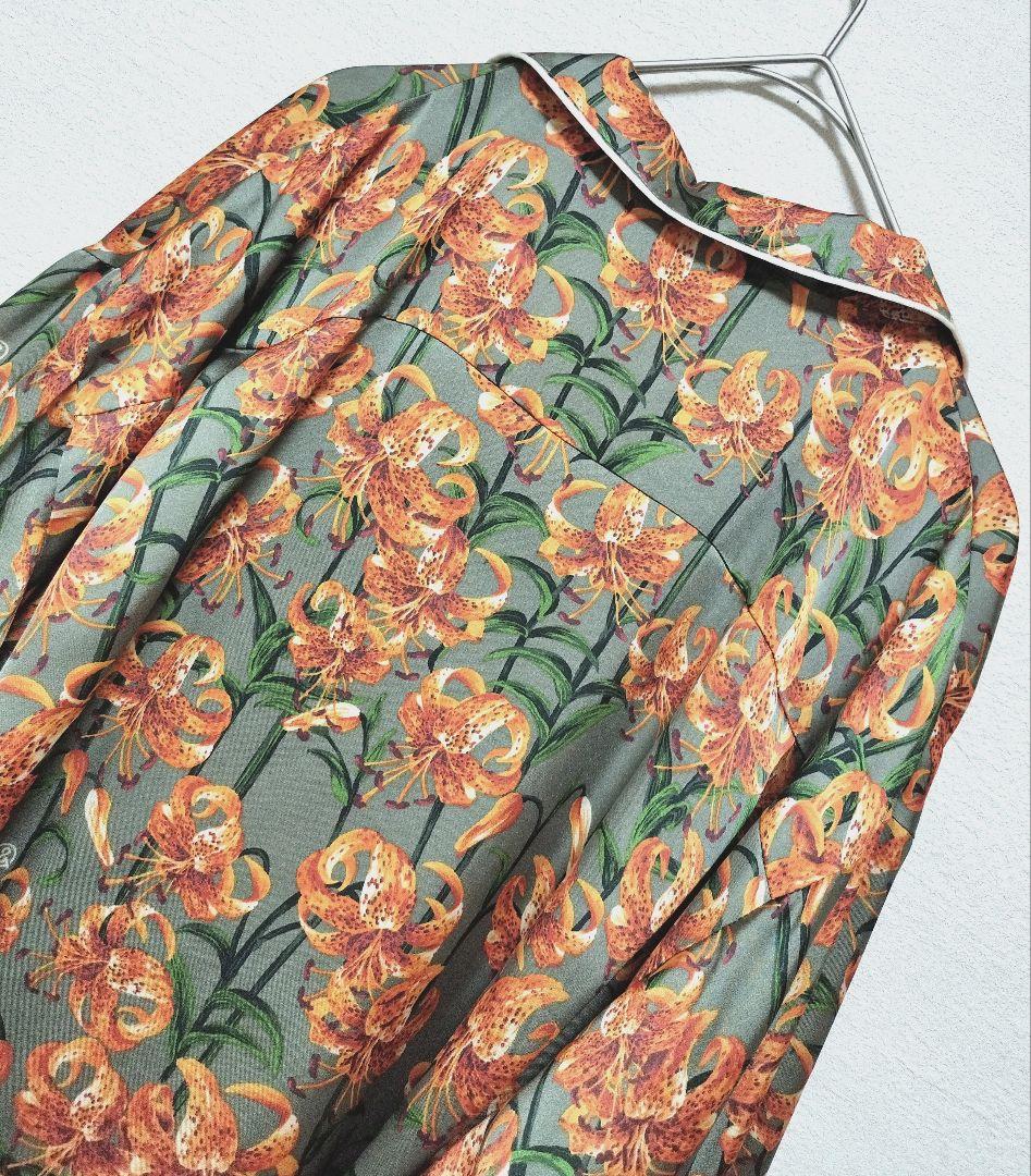 美品　&ellecy　鬼百合柄 (和柄)開襟シャツ　M　Unisex