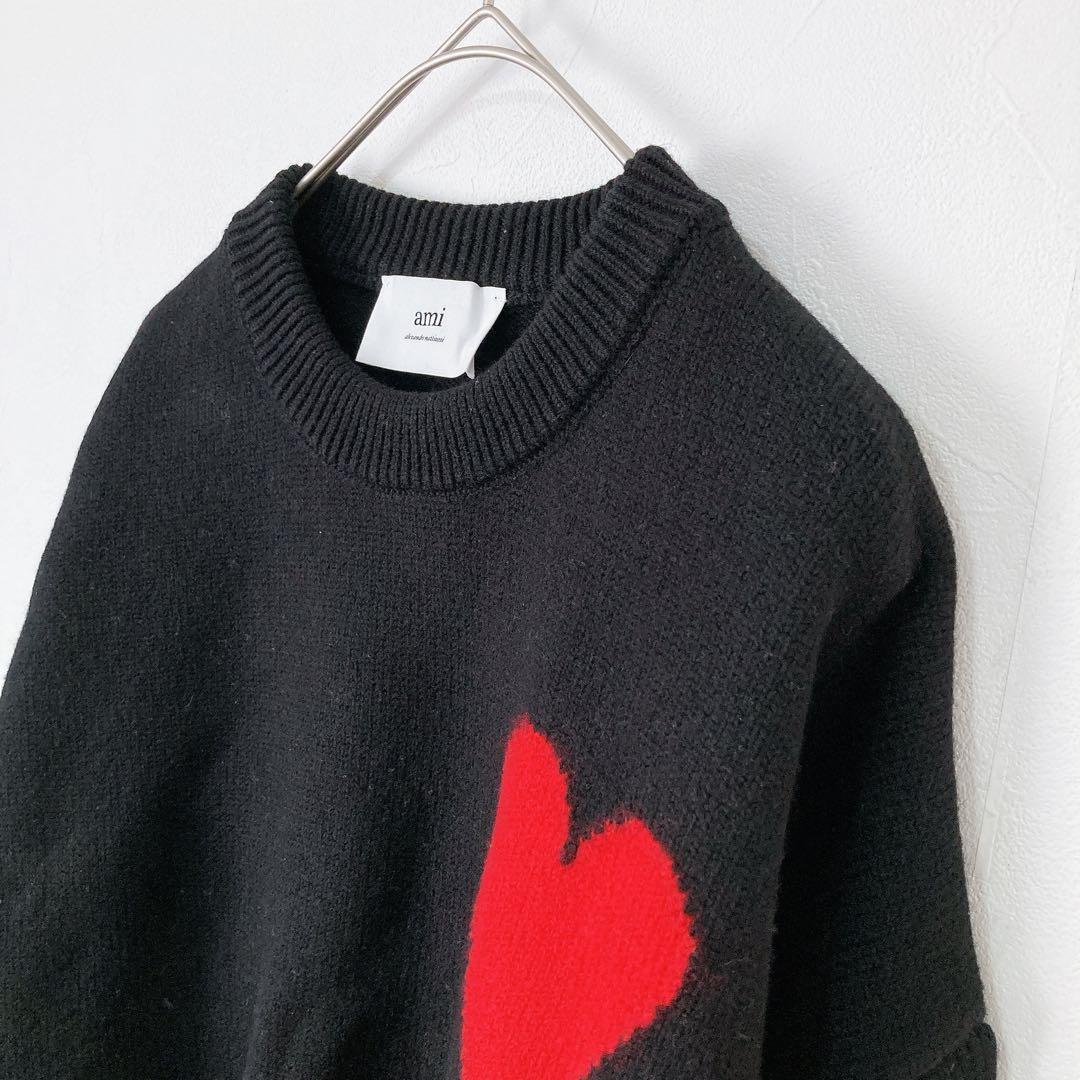 アミパリス セーター S ブラック 黒 赤 ハート ウール100％ ユニ