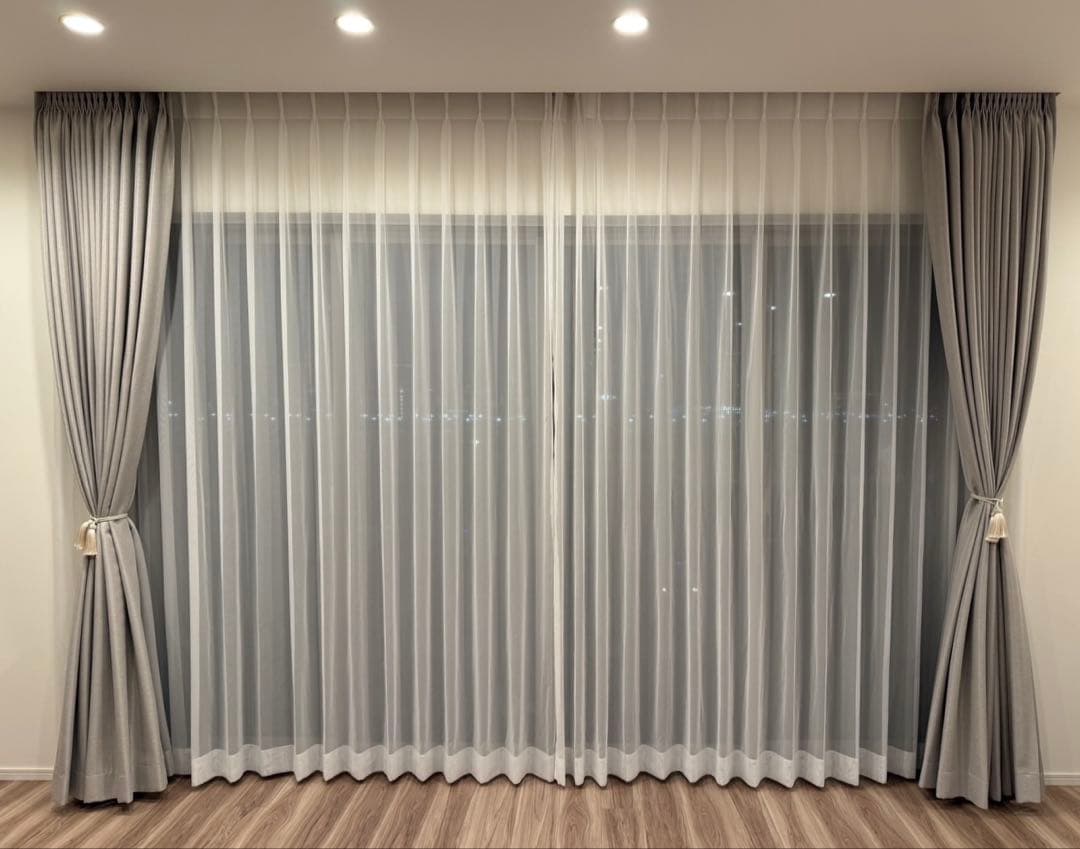 特大サイズ】KEYUCA ベーシック遮光Ⅱライトグレー +無地ボイル4枚セット