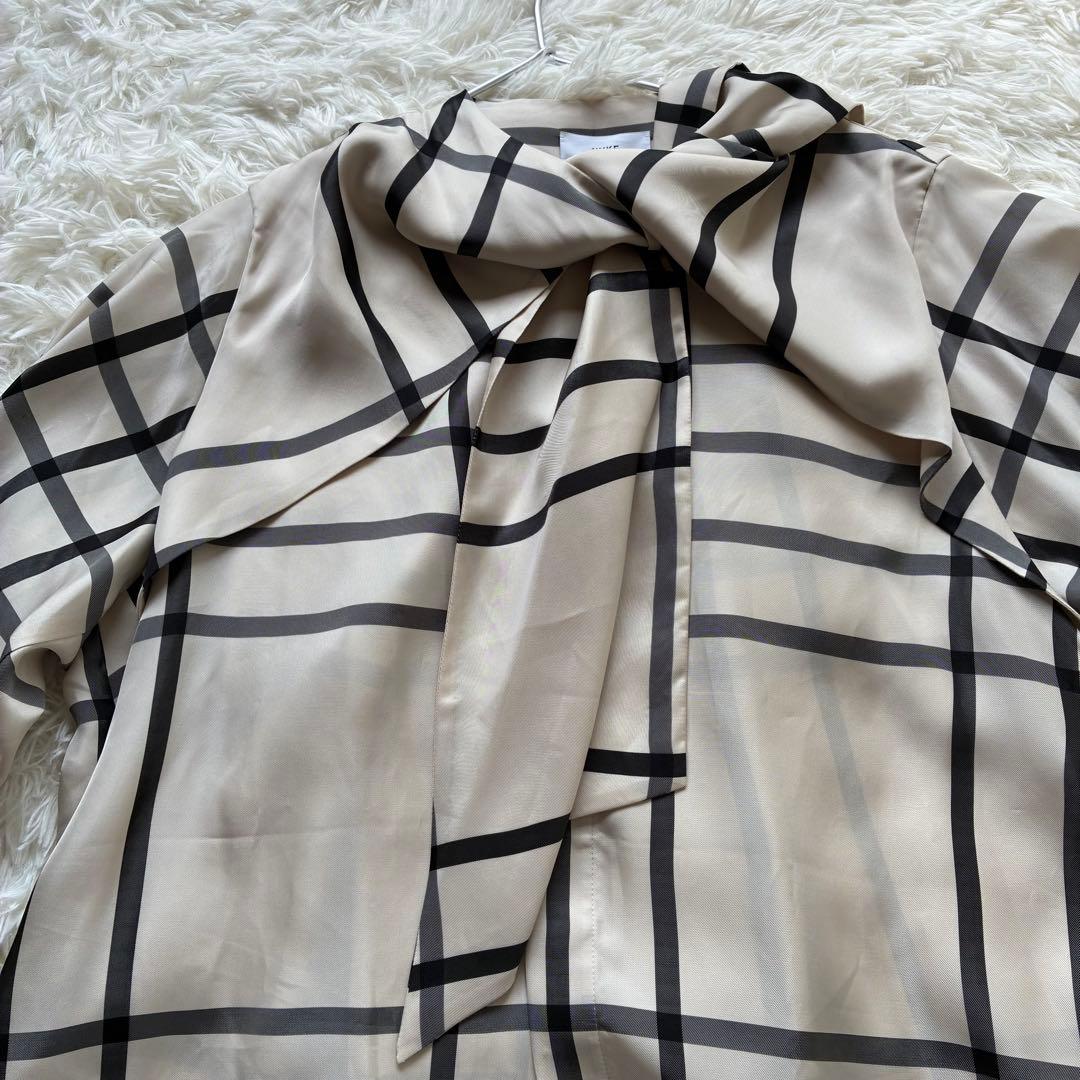 美品✨HYKE ハイク ボウタイブラウス サイズ2 ベージュ チェック柄