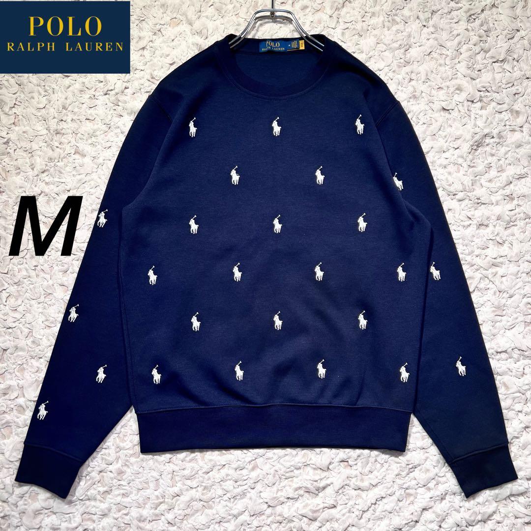 現行品』 ポロラルフローレン スウェット 総柄 ポニー 刺繍 ネイビー