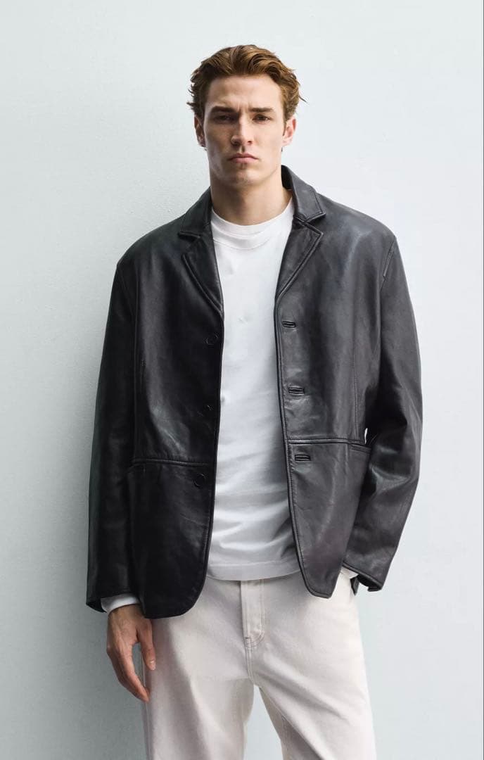 アルクア様今期完売ZARAレザーリラックスフィットブレザージャケット羊革製ザラM リラックスフィットレザージャケット - ブルー | ZARA Japan / 日本