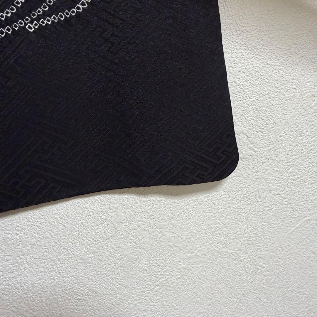 超美品　正絹　袷　現代　絞り　広襟　訪問着　着物　163　黒　シンプル　梅