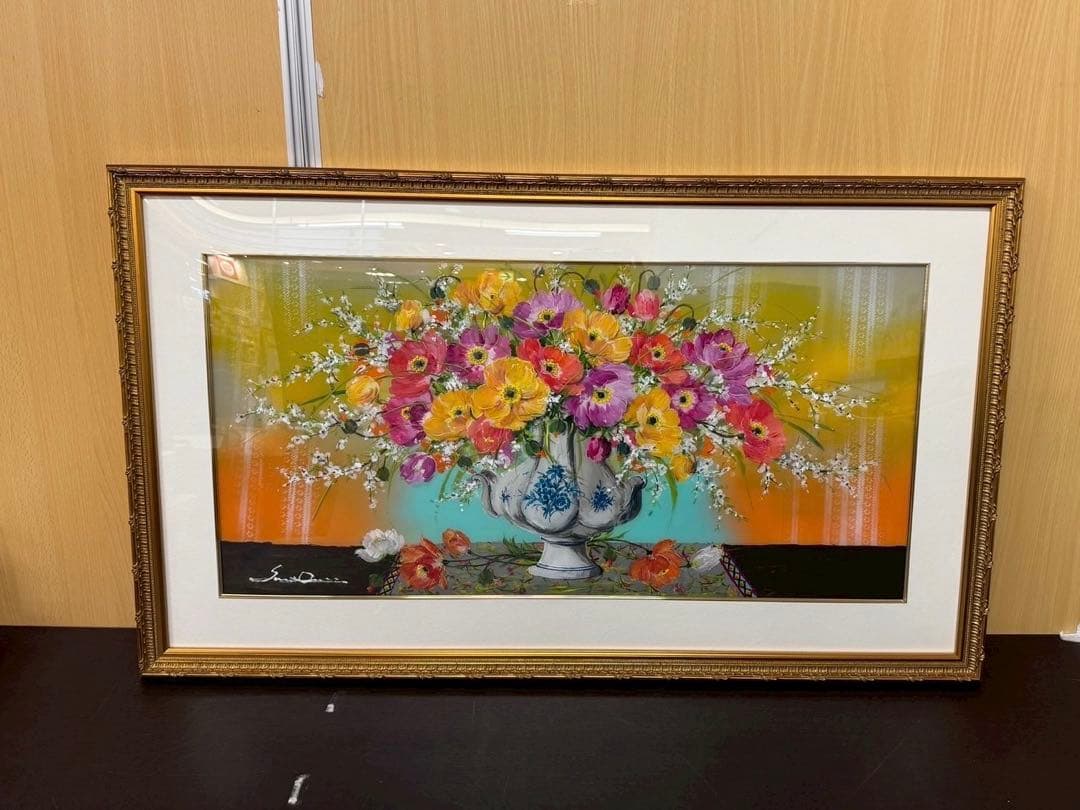 大野剛正 「好日」 アクラス画 ガラス絵 絵画 額装 約110cm×約66cm