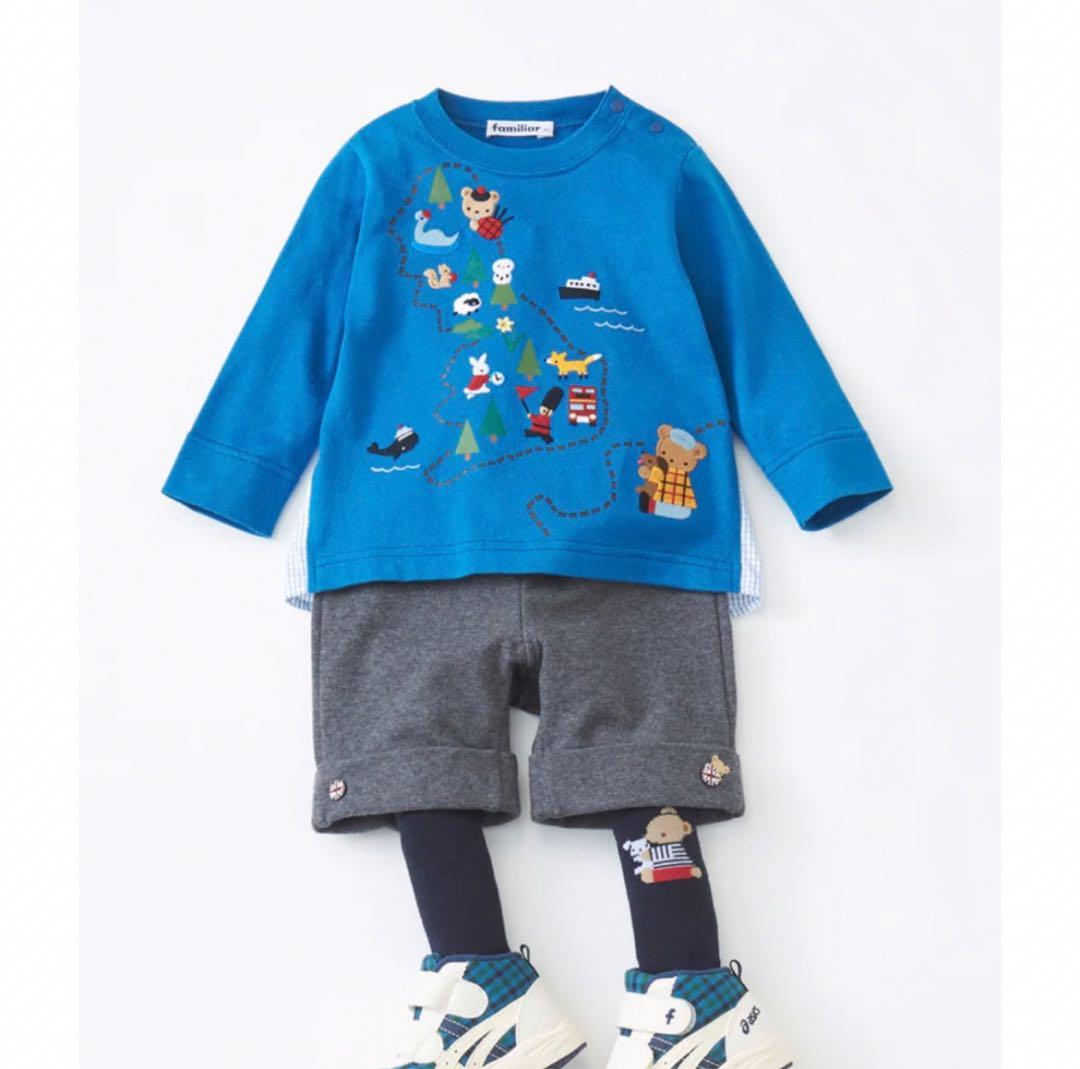 ファミリア　青い長袖Tシャツ 動物刺繍 90cm トレーナー | ファミリア公式サイト