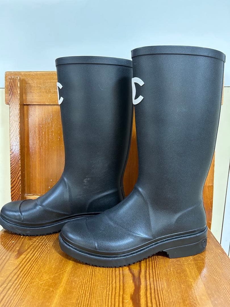 レインブーツ ブラック 白いココマークがアクセント 24cm 表記サイズ37